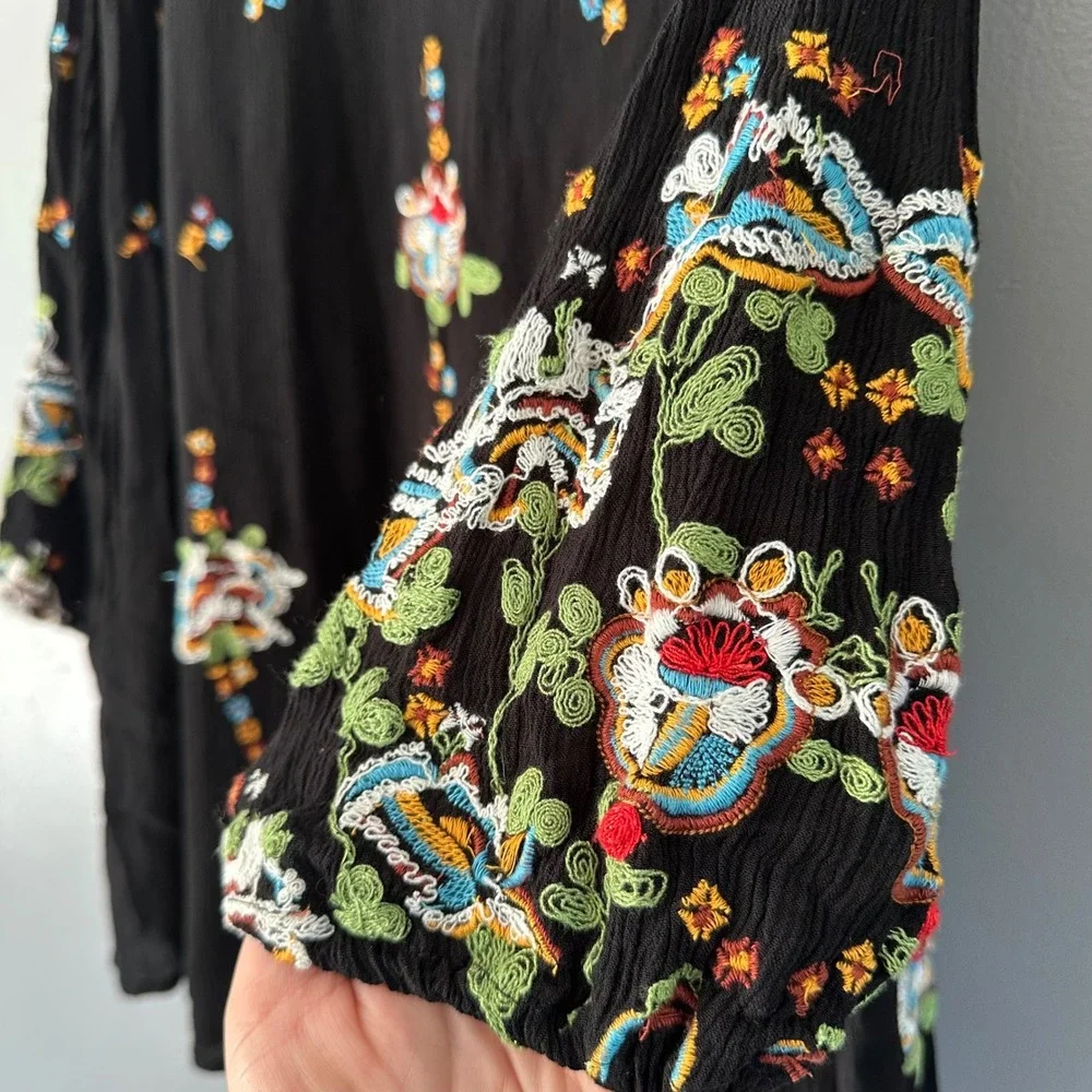 Free People Oxford Floral‎ Embroidered Boho Dress | Black + Floral